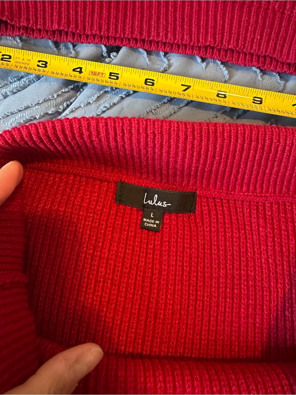 Lulu's Red Ribbed Midi Skirt with Front Slit. Skirt L, tops M - Picture 8 of 11